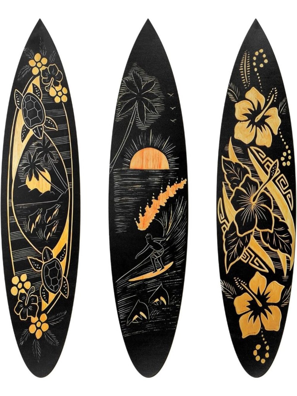 3 Pcs Large Wooden Surfboard Wall Decor - Tropical Beach Room Art, Summer Vibes